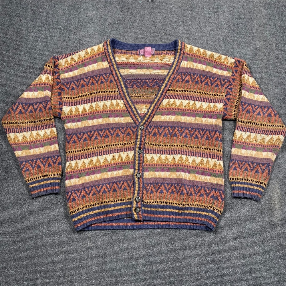 Vintage Concrete Mix Sweater Womens‎ Medium Cardigan Knit Geometric Aztec